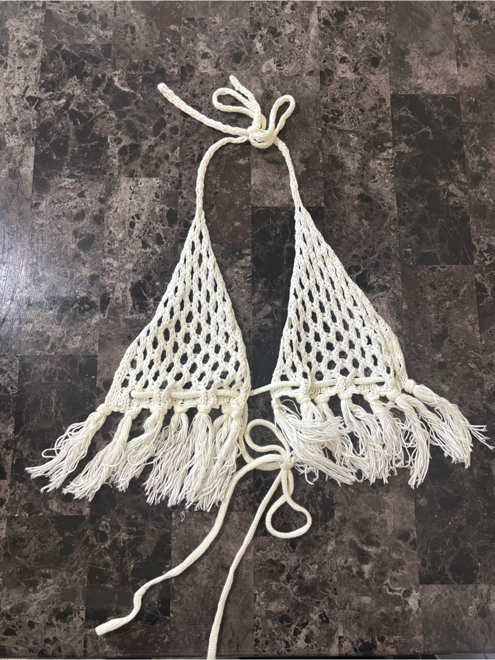 White Crochet Fringe Halter Top and Matching Skirt Set - Picture 2 of 4
